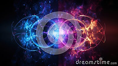 Subatomic proton particle collision. Nuclear fusion concept. Generative AI Stock Photo