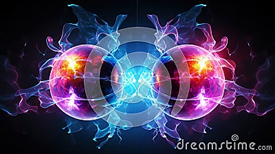 Subatomic proton particle collision. Nuclear fusion concept. Generative AI Stock Photo