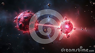 Subatomic proton particle collision. Nuclear fusion concept. Generative AI Stock Photo