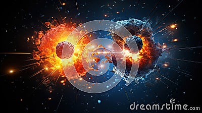 Subatomic proton particle collision. Nuclear fusion concept. Generative AI Stock Photo