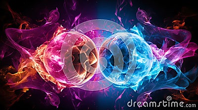 Subatomic proton particle collision. Nuclear fusion concept. Generative AI Stock Photo