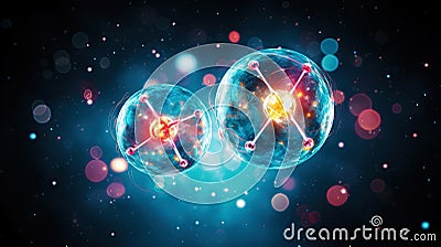 Subatomic proton particle collision. Nuclear fusion concept. Generative AI Stock Photo