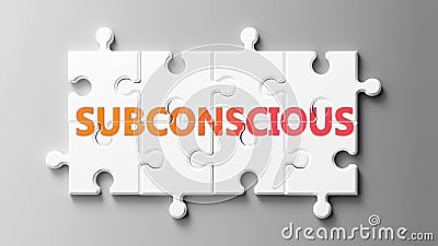 Subconscious complex like a puzzle - pictured as word Subconscious on a puzzle pieces to show that Subconscious can be difficult Cartoon Illustration