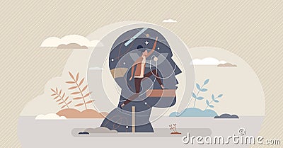 Subconscious mental processes with automatic thoughts tiny person concept Vector Illustration