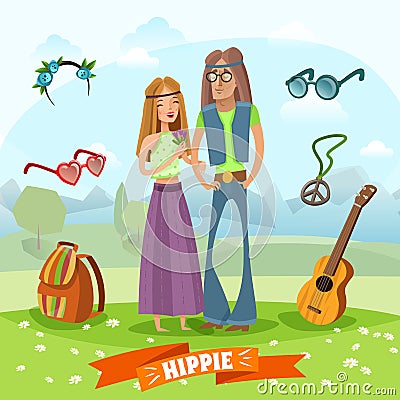 Subculture Hippie Composition Vector Illustration