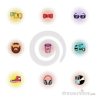 Subculture hipster icons set, pop-art style Vector Illustration