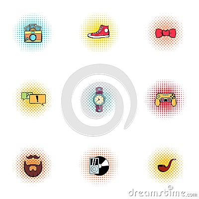 Subculture youth icons set, pop-art style Vector Illustration