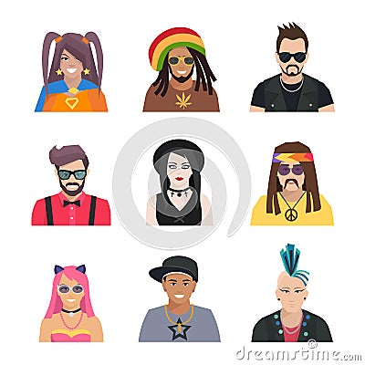 Subcultures People Icons Set Vector Illustration