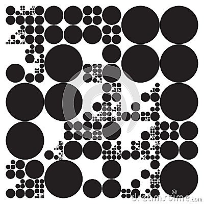 Subdivided circle grid system. Randomly sized spheres with fixed space between. Futuristic dot layout. Conceptual Vector Illustration