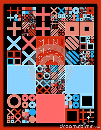 Subdivided grid system with symbols. Randomly sized objects with fixed space between. Futuristic minimalistic colorful Vector Illustration