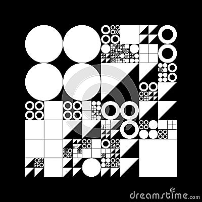 Subdivided grid system with symbols. Randomly sized objects with fixed space between. Futuristic minimalistic layout Vector Illustration