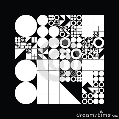 Subdivided grid system with symbols. Randomly sized objects with fixed space between. Futuristic minimalistic layout Vector Illustration