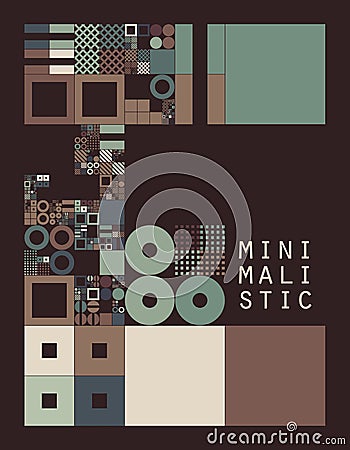 Subdivided grid system with symbols. Randomly sized objects with fixed space between. Futuristic minimalistic layout Vector Illustration