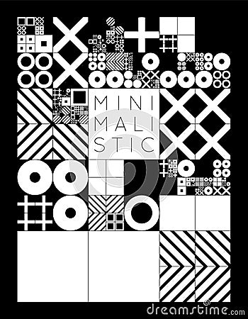 Subdivided grid system with symbols. Randomly sized objects with fixed space between. Futuristic minimalistic monochrome Vector Illustration