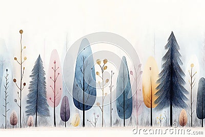 Subdued Serenity: A Minimalist Vignette of Frozen Trees and Anth Stock Photo