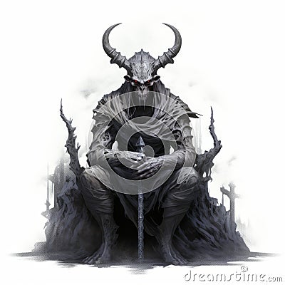 Subdued Tranquility: Illustration Of Azazel, A Demon With Horns Stock Photo