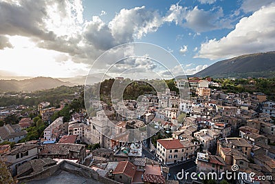 Subiaco, Italy. Aerial view of the ancient italian village Stock Photo