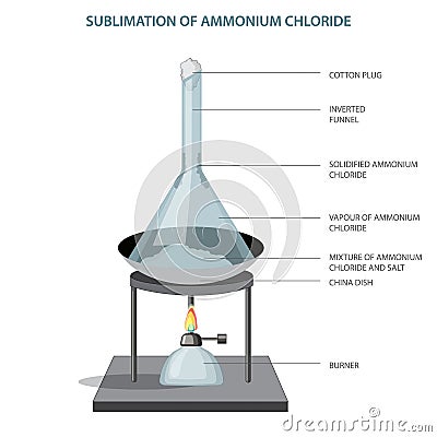 sublimation of ammonium chloride on heating Vector Illustration