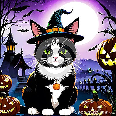 A sublime Halloween cat is one that is both spooky and adorable. Stock Photo