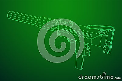 Submachine gun modern firearms pistol with silencer Vector Illustration