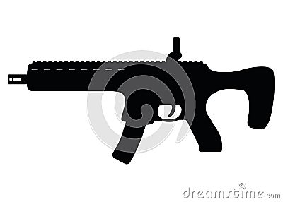 Submachine military gun, icon self defence automatic weapon concept simple black vector illustration, isolated on white. Shooting Vector Illustration