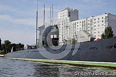 submarine on the banks of the river as a museum exhibit Editorial Stock Photo