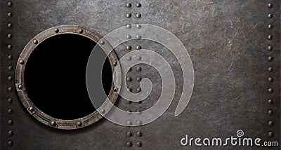 Submarine or battleship porthole metal background Stock Photo