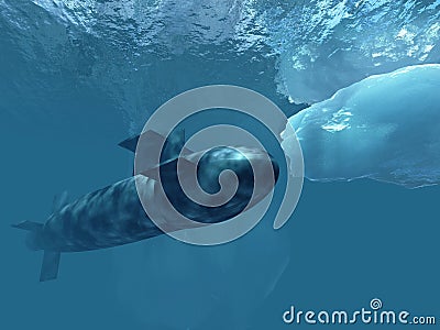 Submarine beneath polar ice Stock Photo