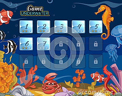 Submarine computer game with user interface Vector Illustration
