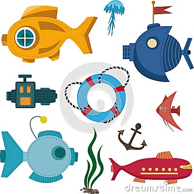 Submarine elements vector image Vector Illustration