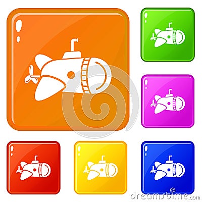 Submarine with round nose icons set vector color Vector Illustration