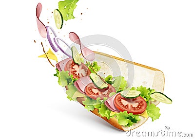 Submarine sandwich with fillings Vector Illustration