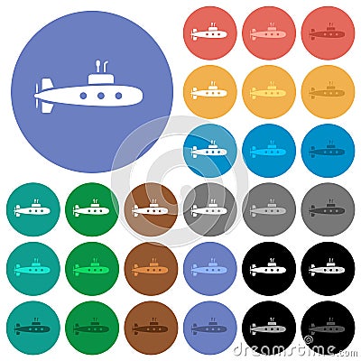 Submarine solid round flat multi colored icons Vector Illustration