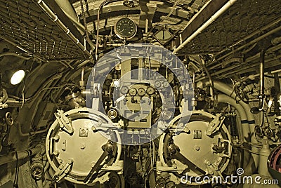 Submarine torpedo room Stock Photo