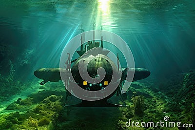 submarine using advanced sonar technology underwater Stock Photo