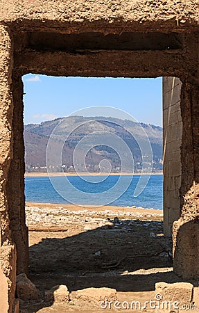 Submerged Church of Mavrovo Lake, Macedonia Stock Photo