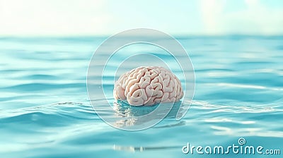 Submerged intellect, tiny brain floating in water, exploring the depths of thought and consciousness Stock Photo
