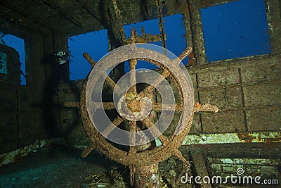 Submerged ship survey in Maldives Stock Photo