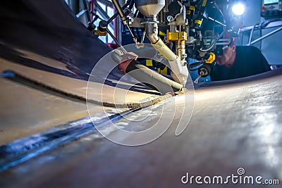 Submerged welding. Automatic welding. Automated pipe welding process by welding column. Stock Photo