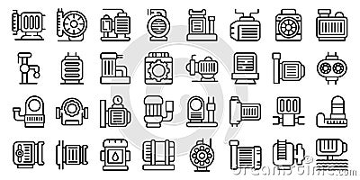 Submersible pump icons set outline vector. Water motor Vector Illustration