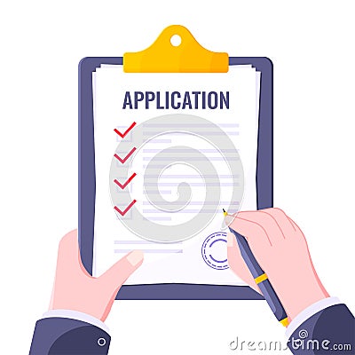 Submit application document form flat style design icon sign vector illustration. Vector Illustration