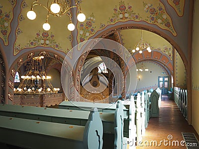 Subotica, Serbia, September 12, 2021 Benches, rows, seats and chairs in the synagogue. Internal interior. Jewish Editorial Stock Photo