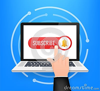 Subscribe Button Template with the notification bell on laptop. News subscribe button. Business concept subscribe Vector Illustration