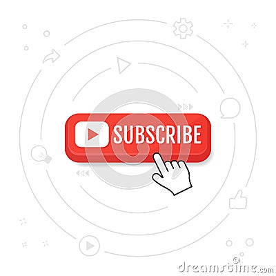 Subscribe, call button and hand cursor. Red button for subscribing to a channel, blog. Marketing. Vector illustration eps 10 Vector Illustration