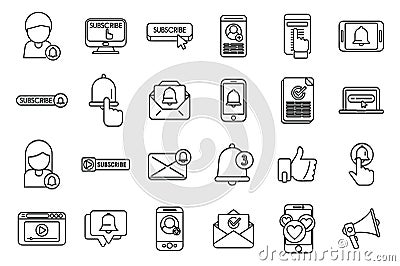 Subscribe icons set outline vector. Button arrow Vector Illustration