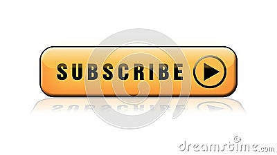 SUBSCRIBE lettering - orange button with reflections on the floor - isolated on white background Stock Photo