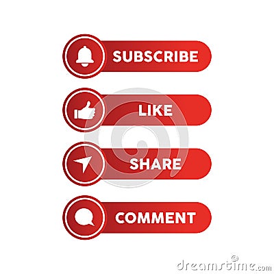 Subscribe, Like, Share and Comment button symbol design for social media post Vector Illustration