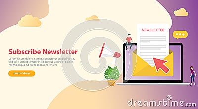 Subscribe newsletter concept with team working together with open envelope Stock Photo