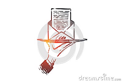 Subscribe, newsletter, mail, internet, communication concept. Hand drawn isolated vector. Vector Illustration