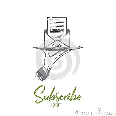 Subscribe, newsletter, mail, internet, communication concept. Hand drawn isolated vector. Vector Illustration